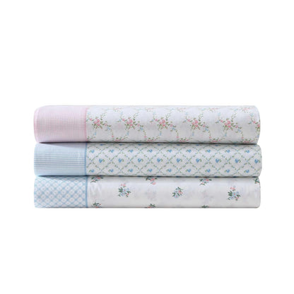 Laura Ashley - Juego de sábanas, Ropa de Cama de algodón percal Transpirable, 200 Hilos, Bolsillo Profundo, decoración Elegante para el hogar (Lynda Rosa, King)