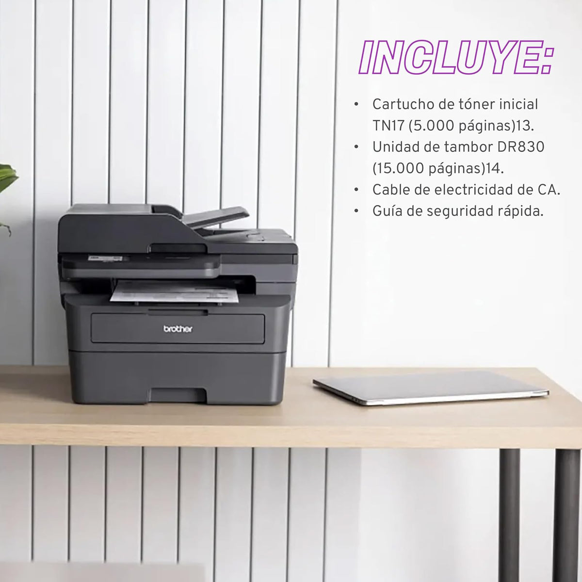 Brother Multifuncional Láser Monocromática DCP-L2660DW Dúlpex con Wi-Fi | Impresión, copiado y escaneado, dúplex, conectividad inalámbrica, impresión blanco y negro, 36 págs. por minuto