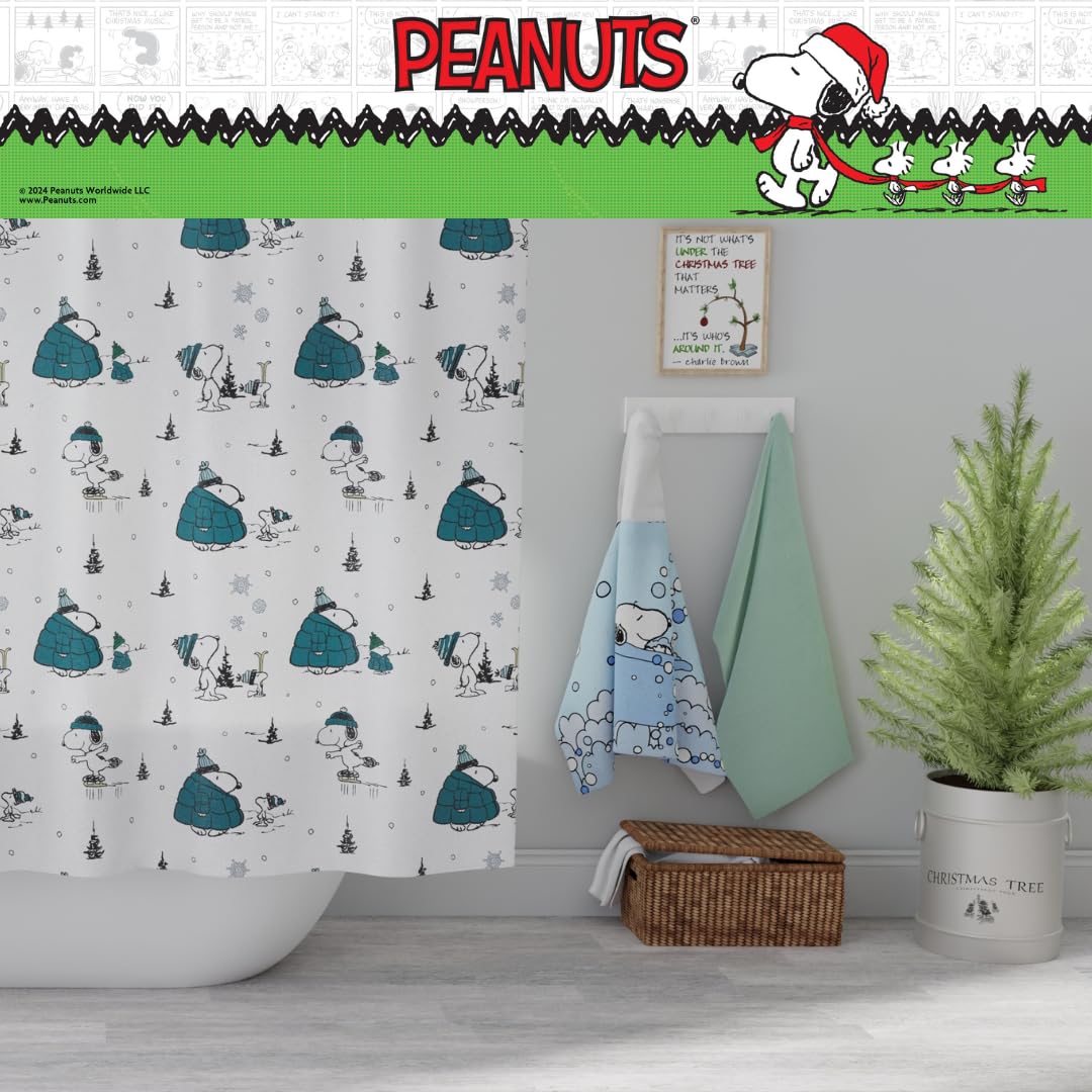 Franco Peanuts Snoopy - Cortina de Ducha de Microfibra para baño de Navidad, 72 x 72 Pulgadas (Producto con Licencia Oficial)