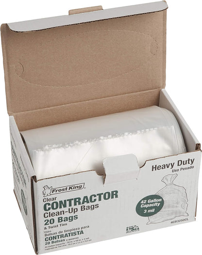Frost King CB3250CLSP CB3250 - Contratista resistente en caja, 32 x 50 x 3 mil, 20 bolsas, transparente