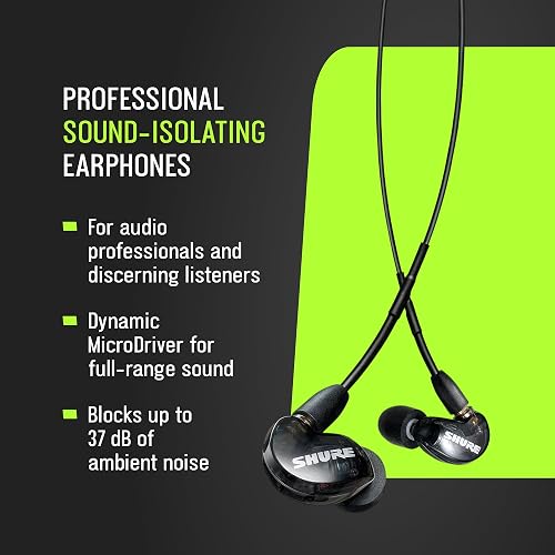 Shure Auriculares Aislantes de Sonido SE215-CL, Color Transparente | Sobre la oreja, ajuste cómodo y seguro, graves profundos y alta definición, transparente, con cable