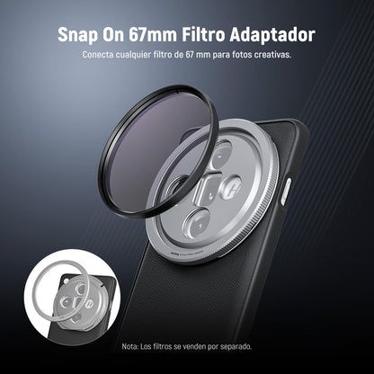 NEEWER X200 Pro Funda,Protectora Phone Case Compatible con Vivo X200 Pro, Resistente TPU + PC Faux Cuero con 17mm Lens Mounts & 67mm Adaptador Filtro para Carga Inalámbrica, PA114 Negro+Plateado