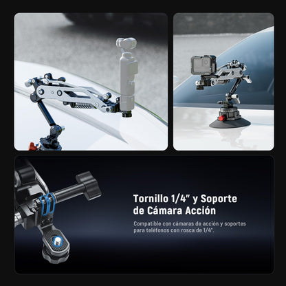 NEEWER GA022 Soporte Ventosa Al Vacío para Cámara Acción Automóvil con Brazo | Riel NATO, para DJI Osmo Pocket 3 4 Xtra Muse, Action 5 Pro 6, Insta360 Luna Ultra X5 X4, Adaptador Soporte GoPro Hero13