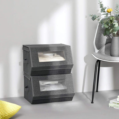 SONGMICS Cajas de Almacenamiento con Tapas Magnéticas y Marco de Metal, Apilables, 2 Piezas, 50x35.8x25.6 cm y 25x35.8x25.6 cm MRPLB02G