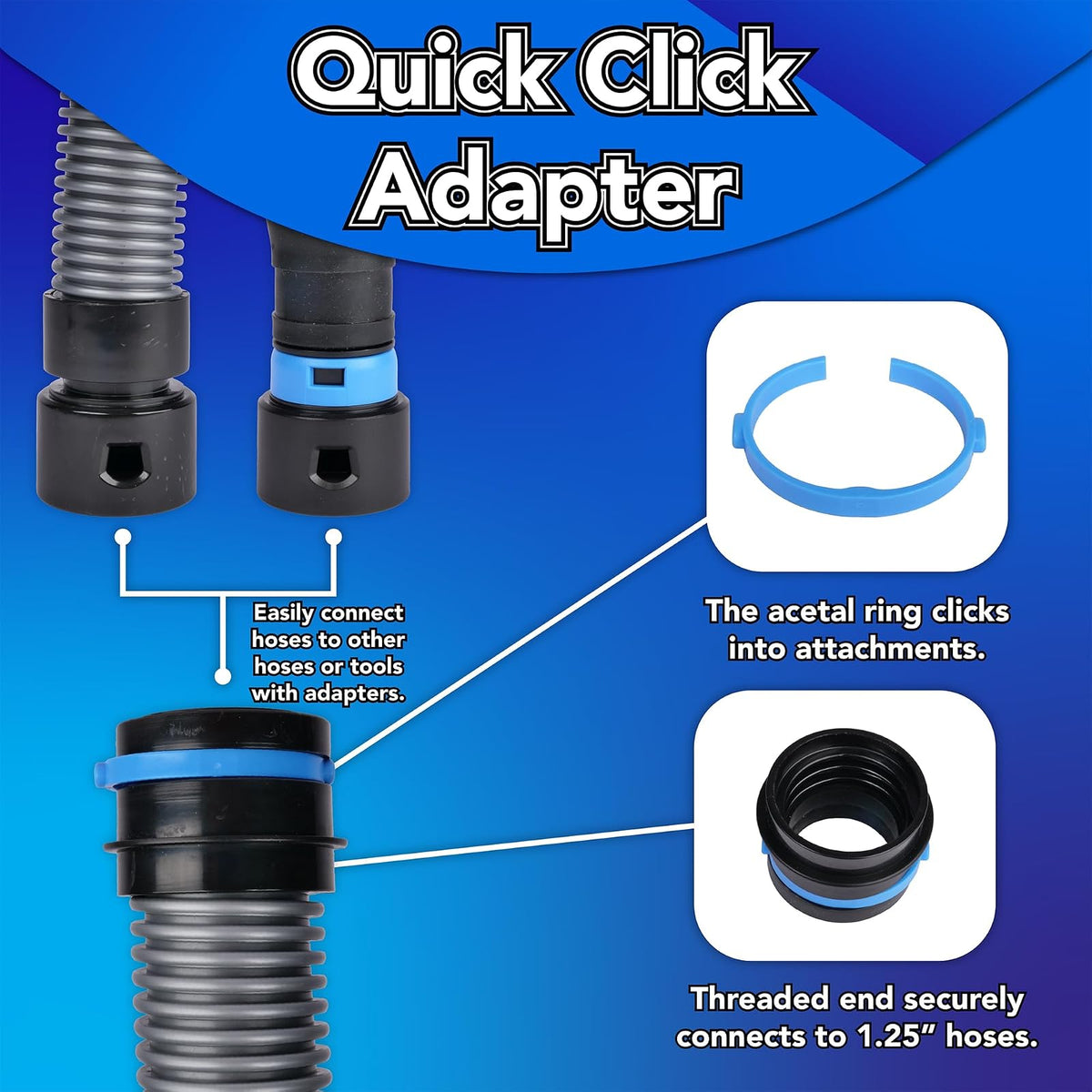 Cen-Tec Systems 94720 Quick Click 20 Ft. Manguera para aspiradoras de hogar y Tienda con Adaptador de Herramientas eléctricas multimarca expandido para Recogida de Polvo
