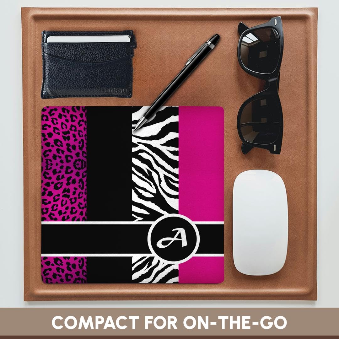 3dRose 8 x 8 x 0.25 Inches Mouse Pad, Elegant Animal Print Monogram Hot Pink A (mp_35610_1)