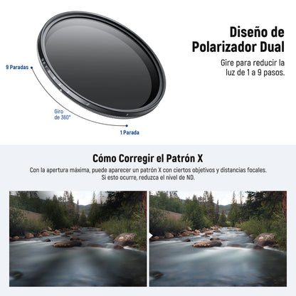 NEEWER BÁSICO 77mm Filtro ND Variable, ND2-400 1-9 Stops Reducción de Luz, Filtro Densidad Neutra Variable Giratorio con Revestimiento Antihuellas, Marco Delgado para Lentes Cámara
