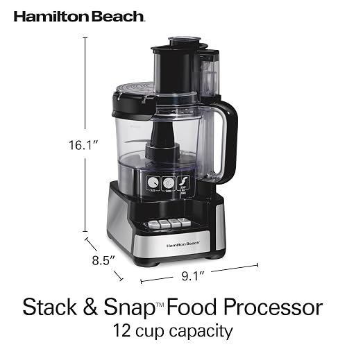 Hamilton Beach 70725 Procesador de alimentos de 12 tazas Stack & Snap, Negro
