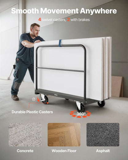 VEVOR Carro Portaplatos, Capacidad de Carga de 816 kg, 2 en 1 con Ruedas Giratorias de 360°, con 3 Pasamanos Laterales, Ayuda para Fábricas, Almacenes y Garajes, Color Negro, 914 x 610 x 878 mm