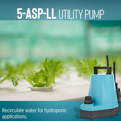 Little Giant 5-ASP-LL 115V, 1/6 HP Bomba automática de bajo nivel | 1500 GPH, cable de 18 pies con enchufe, sumergible, aluminio fundido, interruptor de diafragma Piggyback