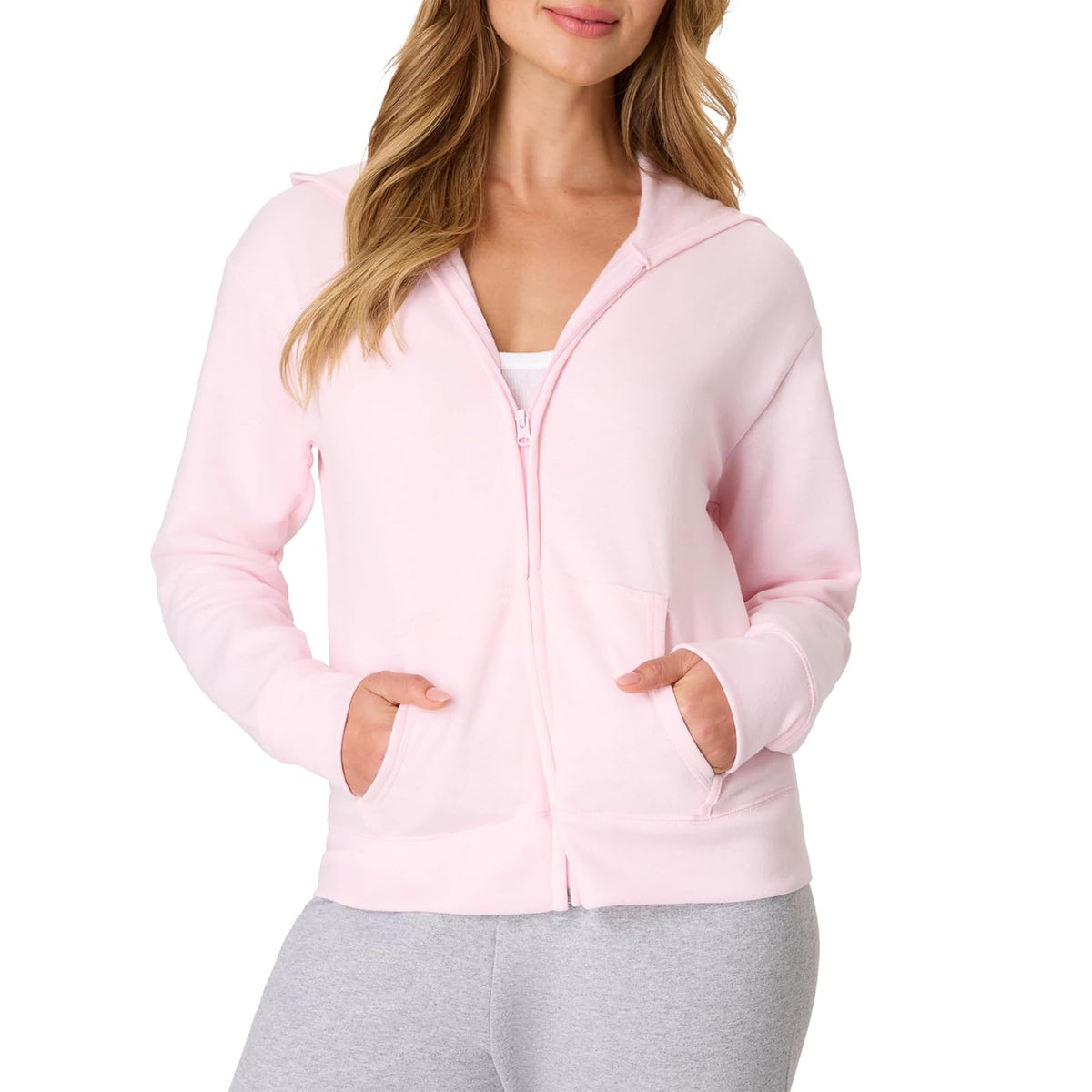 Hanes Sudadera con Capucha y Cierre Completo para Mujer - Rosa pálido - 2XL