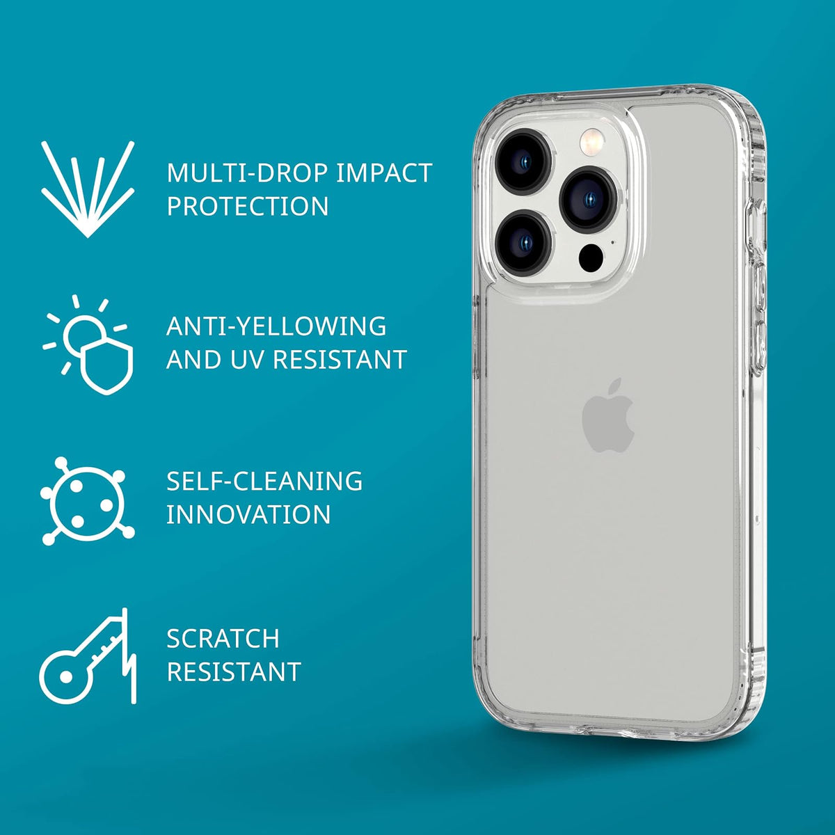 tech21 - Funda Transparente para iPhone 14 Pro EVO, Resistente a los arañazos, Absorbe los Golpes, con protección contra caídas múltiples de 12 pies