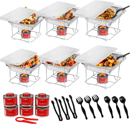 Alpha Living - Juego de 6 Platos Desechables, Juego de bufé para triturar Platos, sartenes de tamaño Medio, Calentadores de Alimentos Soldados para Fiestas, latas de Combustible, bandejas de
