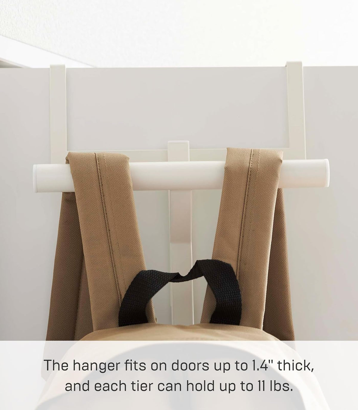 Yamazaki Home Tower - Mochila para colgar sobre la puerta para clóset o recámara, estante de almacenamiento de metal de dos niveles, fácil instalación, acero