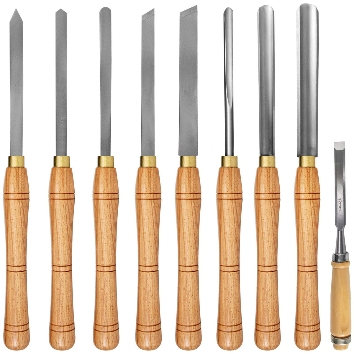 VEVOR Herramientas de Torno Madera gubias para tallar madera Acero de Alta Velocidad 8 Cinceles para Tornear Madera Gubias para Tallar Madera Ampliamente 45 x 32 x 4,2 cm torno para madera