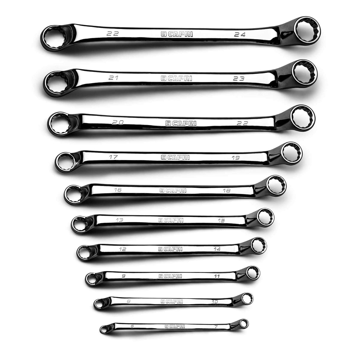 Capri Tools - Juego de llaves de doble caja con desplazamiento profundo de 75 grados, 6 a 24 mm, métricas, 10 piezas con bolsa de lona de alta resistencia (CP11950-10MPK) - 10-Piece Metric (6-24 mm) - Canvas Pouch