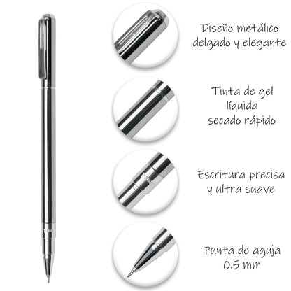 Bolígrafo Pentel Elegante y Ligero Tinta EnerGel Cuerpo Metálico Plata Estuche 1 Pieza-BL625A-A-EST