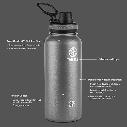 TAKEYA - Botella de agua aislante de acero inoxidable Originals, 32 oz, azul marino