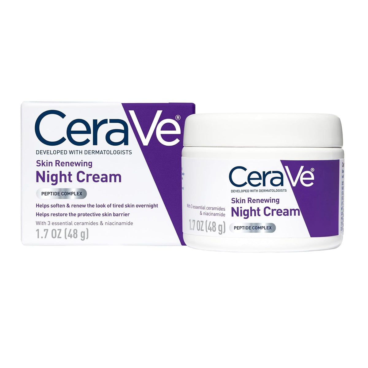 CeraVe Skin Renewing Sérum de Gel Facial con Ceramidas y Vitaminas - 48 g (Paquete de 1) - Skin Renewing Night Cream