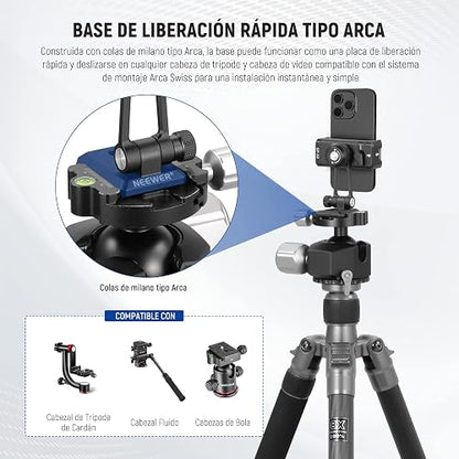 NEEWER Adaptador Trípode Metálico Movil con Base Liberación Rápida Arca, Zapata Fría, Giro 360° Inclinación 180°, Soporte Teléfono Compatible con iPhone 17 Pro MAX 16 15 Samsung Galaxy S25 Ultra S24