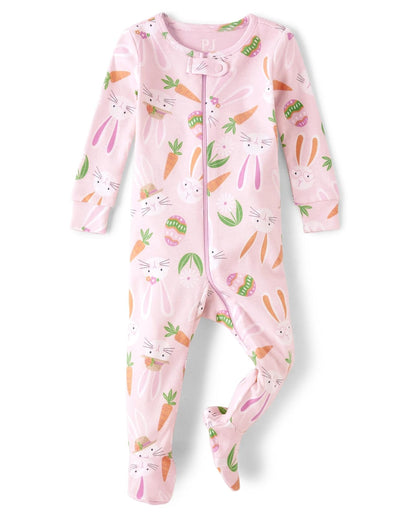The Children's Place Pijama de una Pieza de Manga Larga 100% algodón con Cierre Frontal Mamelucos para bebés y niños pequeños para Bebé-Niñas