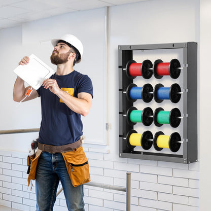 VEVOR - Estante de carrete de alambre, 4 varillas ajustables, soporte de carrete de alambre de acero laminado en frío, montado en la pared para múltiples temas, almacenamiento de cableado, dispensador