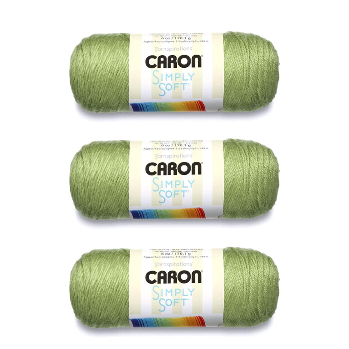Caron Simply Soft Estambre Acrílico, Paquete de 3 (170 g c/u) - Pistacho