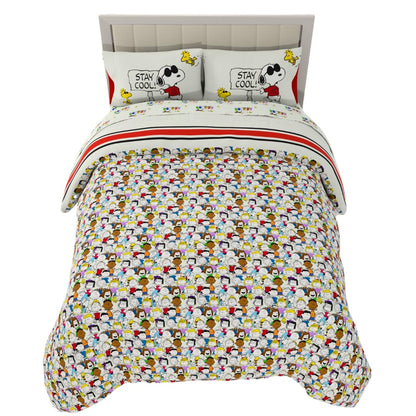 Franco, Charlie Brown & Snoopy Classic - Juego de edredón y sábanas súper Suaves, 5 Piezas, tamaño Matrimonial, Producto Oficial con Licencia.