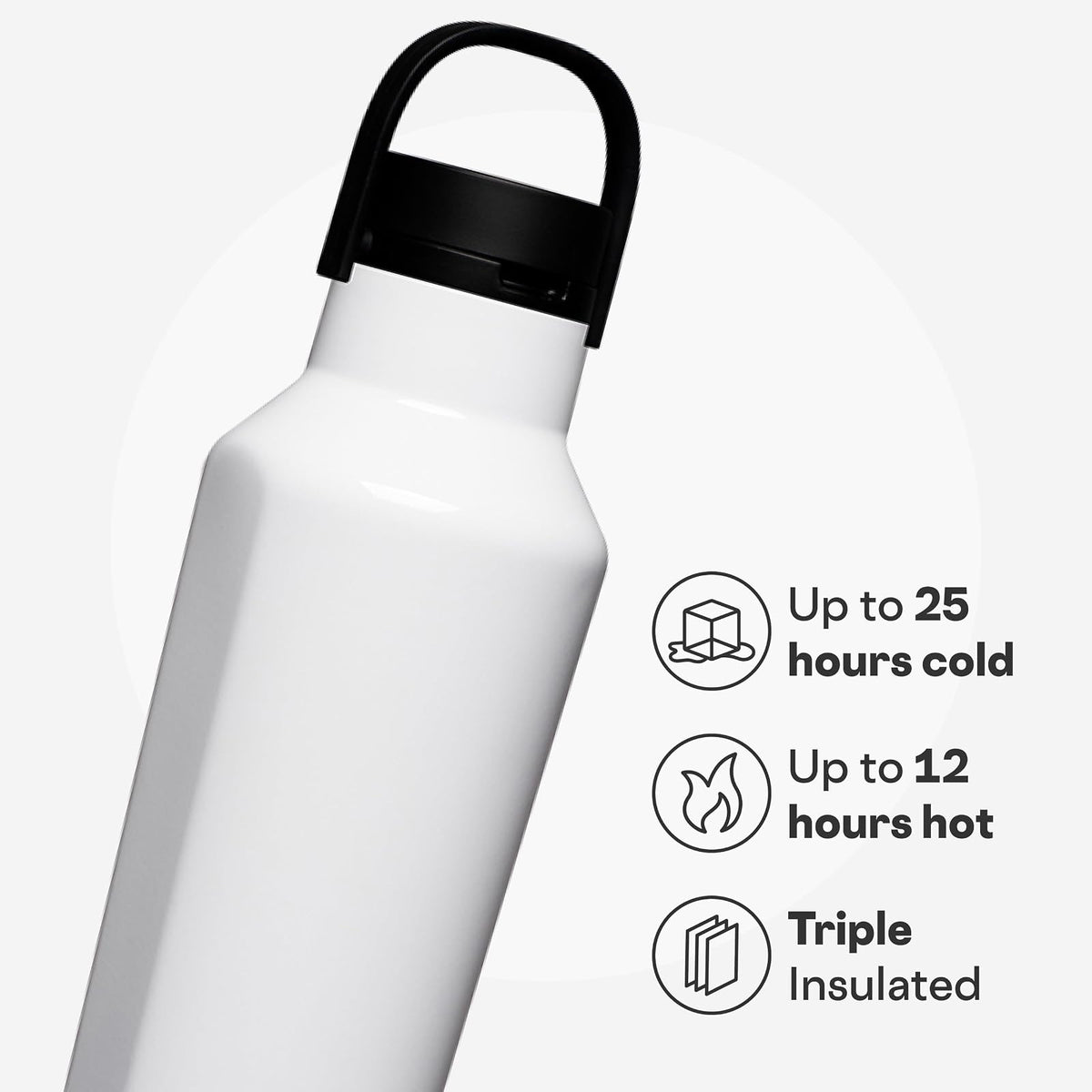 CORKCICLE | Sport Termo Deportivo | 20 oz (591 ml) | Botella de Agua Térmica | Mantiene las bebidas: Frío 25 h/Caliente 12 h | Acero Inoxidable | Color: Blanco Brillante