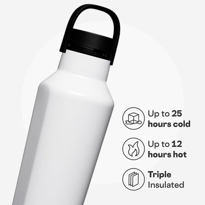 CORKCICLE | Sport Termo Deportivo | 20 oz (591 ml) | Botella de Agua Térmica | Mantiene las bebidas: Frío 25 h/Caliente 12 h | Acero Inoxidable | Color: Blanco Brillante