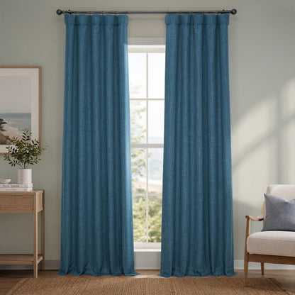 Half Price Drapes Cortina de Lino Sintético para Oscurecer - 127An x 213.4Al cm (1 Paneles) - Story Blue