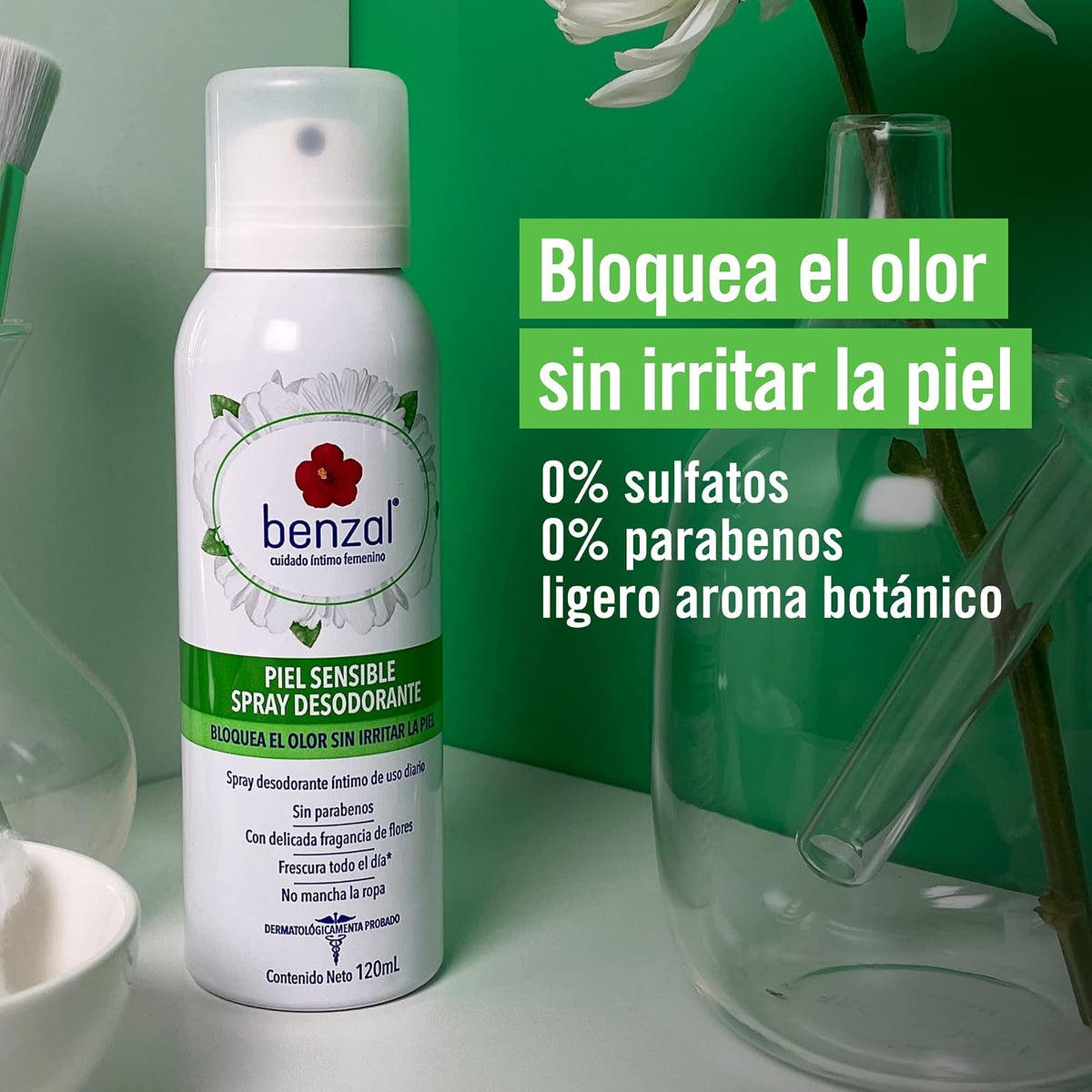 Benzal Spray Íntimo 4 Pack Odor-Block Manzanilla Piel Sensible Baby Power, 120ml c/u