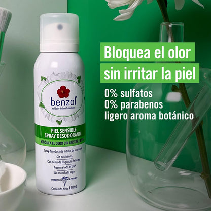Benzal Spray Íntimo 4 Pack Odor-Block Manzanilla Piel Sensible Baby Power, 120ml c/u