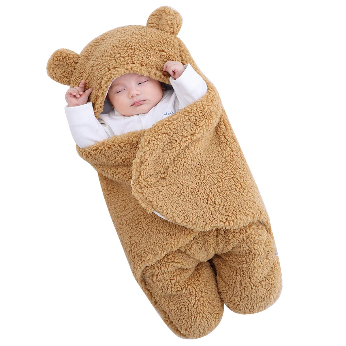 Manta de Felpa para bebé recién Nacido, Manta de recepción Suave con Capucha, Saco de Dormir para niñas de 0 a 6 Meses, Color Caqui