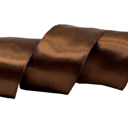 Morex Cinta de satén con alambre, envoltura de regalo, decoración de Navidad y boda, cintas de seda para manualidades y arreglos florales, 2-1/4 pulgadas por 10 yardas, café
