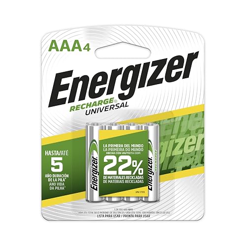 Energizer - Pilas Recargables AAA Recharge Universal 700 mAh, Paquete de 4 | Tecnología NiMH para juguetes, controles remotos, gadgets y dispositivos de uso frecuente.