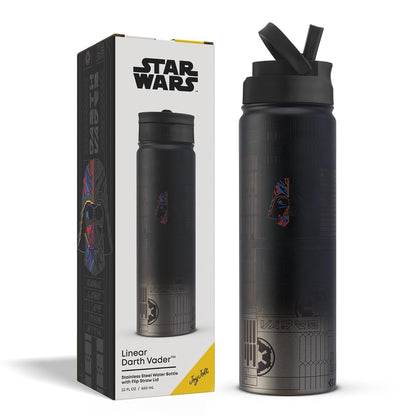 JoyJolt Star Wars - Botella de agua de acero inoxidable de Darth Vader con tapa abatible con popote, botella de agua aislada al aspiradora de 22 onzas, vaso sin BPA para deportes y viajes, regalos de