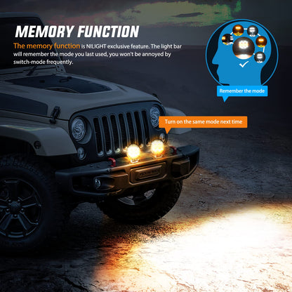 Nilight - 2 barras de luz LED de 4.5 pulgadas y 27 W, función de memoria, ideal para niebla y nieve, todoterreno, camión, cuatrimoto, jeep, barco, con kit de arnés de cableado de 16 AWG, 2 cables