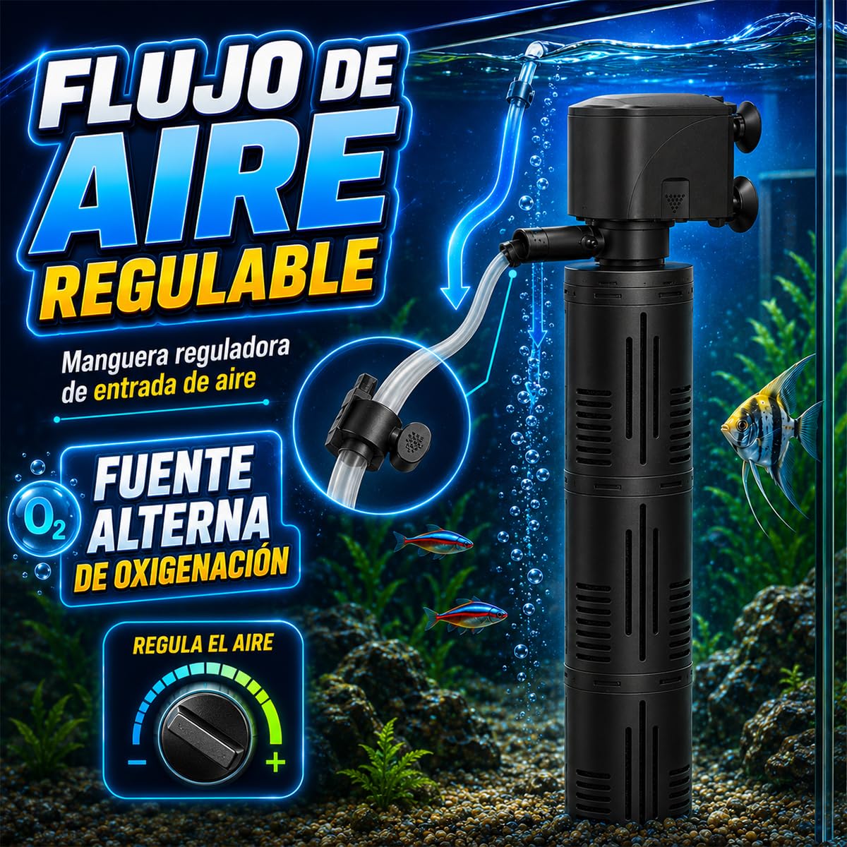 Lomas Cabeza de Poder con Filtro Rápido AquaFlow 30 para Acuarios 300-500 L, Filtración Mecánica y Biológica, 1500 L/h, 19W, Sumergible