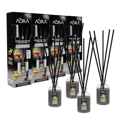 Cristalinas Aura Ambientador Mikado Canela y Manzana 2 Piezas 30 ml - Sándalo - Cedro - 4 Pack