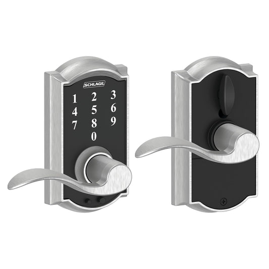 Schlage Camelot - Cerradura con teclado y palanca, Accent Lever, Cromo satinado