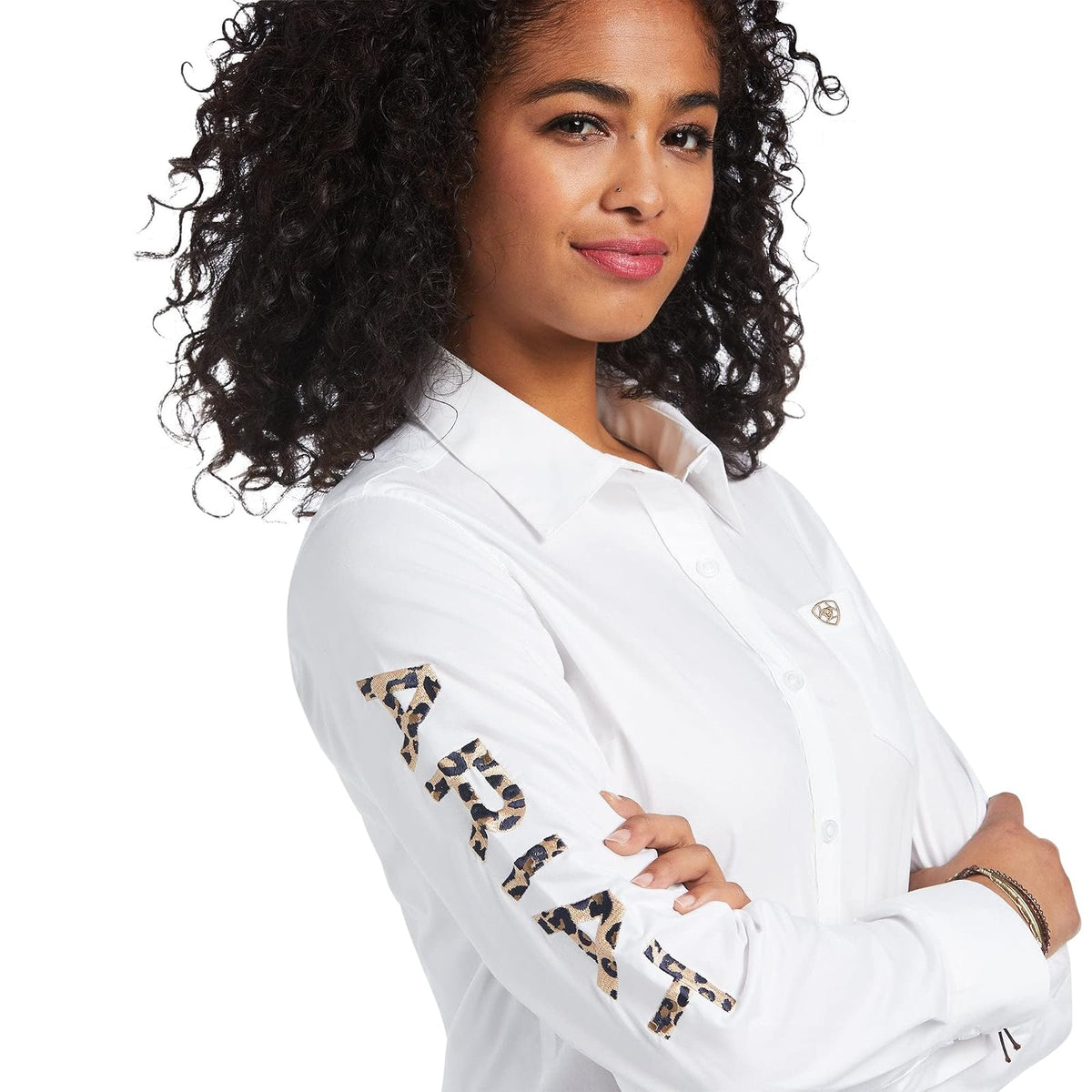Ariat WMS Team Kirby Str LS Shrt Wht/Lprd LG para Mujer