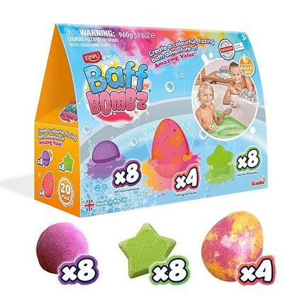 20 x bombas de baño Paquete Mega Value de Zimpli Kids, juego de regalo de bomba de baño en caja perfecta para niños, apto para veganos y libre de crueldad
