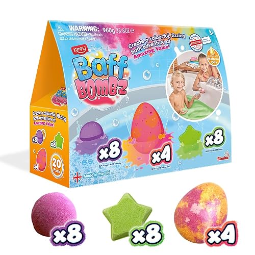 20 x bombas de baño Paquete Mega Value de Zimpli Kids, juego de regalo de bomba de baño en caja perfecta para niños, apto para veganos y libre de crueldad