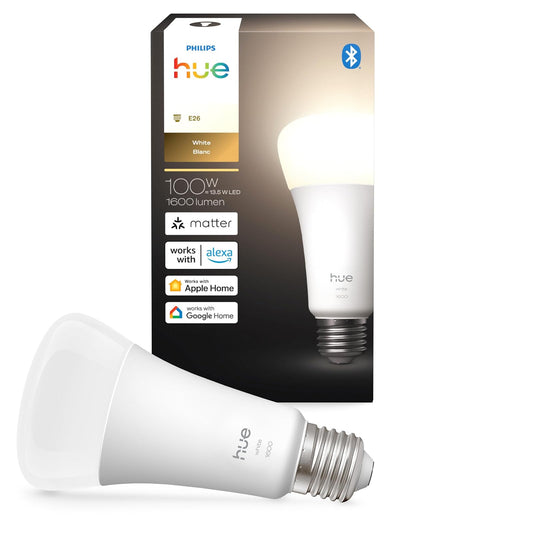Philips Hue Bombilla LED inteligente A21, luz blanca cálida 2700K, base E26, 13.5W, 1600 lúmenes, regulable, funciona con Alexa, Asistente de Google y Apple Home, 1 unidad
