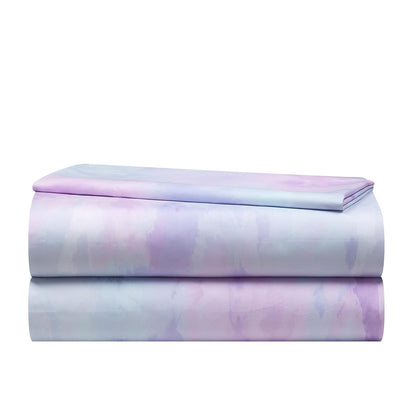 Heritage Kids - Juego de sábanas matrimoniales de 4 piezas – color morado acuarela, incluye sábana superior, sábana bajera ajustable y 2 fundas de almohada, ropa de cama suave y cómoda para habitación
