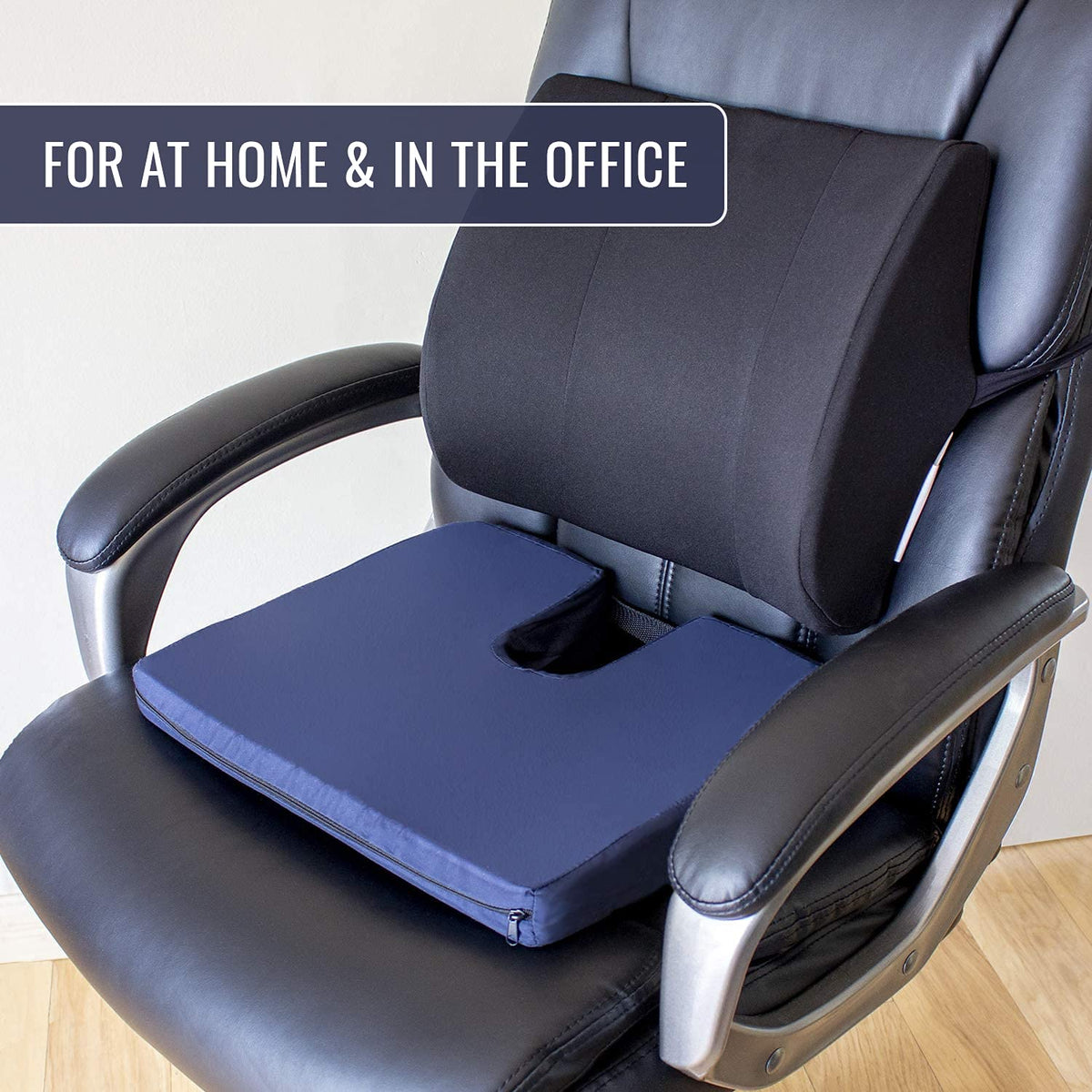 Duro-Med Foam Seat Cushion for Coccyx Support and Better Posture, Navy