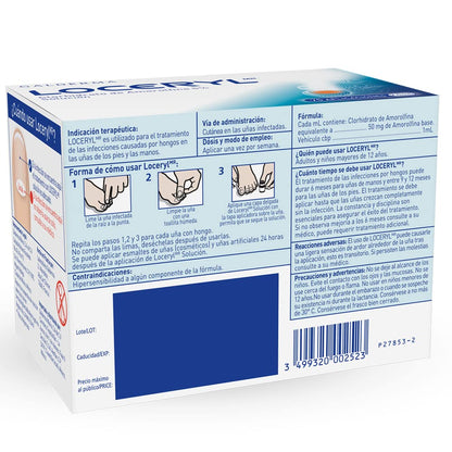 Loceryl Amorolfina 5% Solución Antihongos Para Uñas Pies y Manos Kit 2.5 ml | Con amorolfina 5%; ayuda a tratar hongos en uñas de pies y manos, acción semanal hasta 7 días e incluye limas y toallitas.