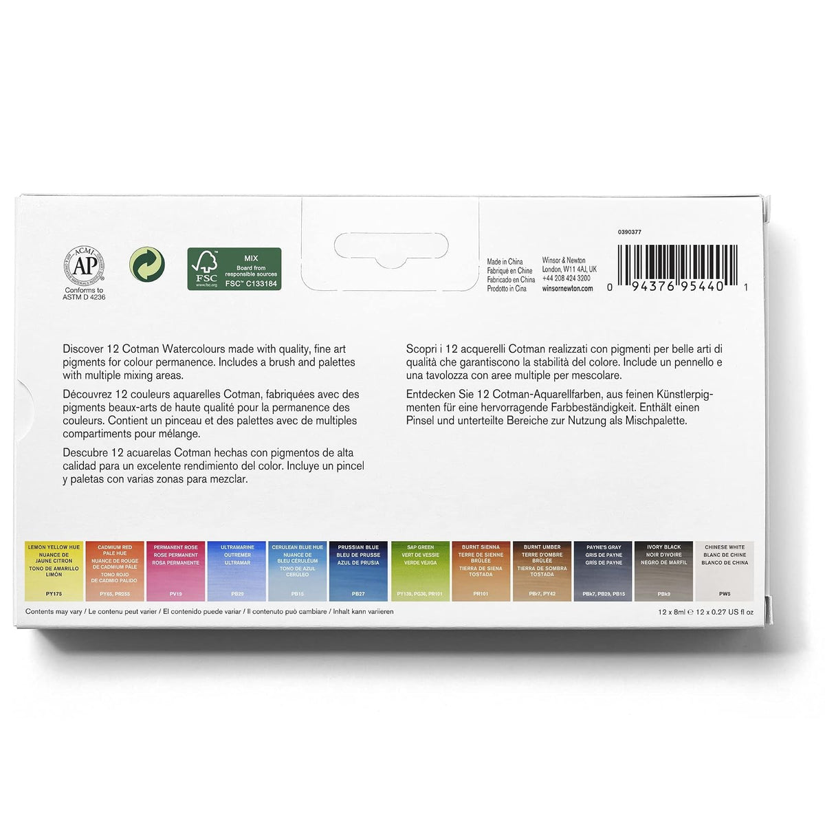 Winsor & Newton Cotman Water Coulours™ Caja de bolsillo esbozo, pinturas de lujo, juego de 16, media pastillas, Painting PLUS Set de tubo, Variados, 8 mL, 1