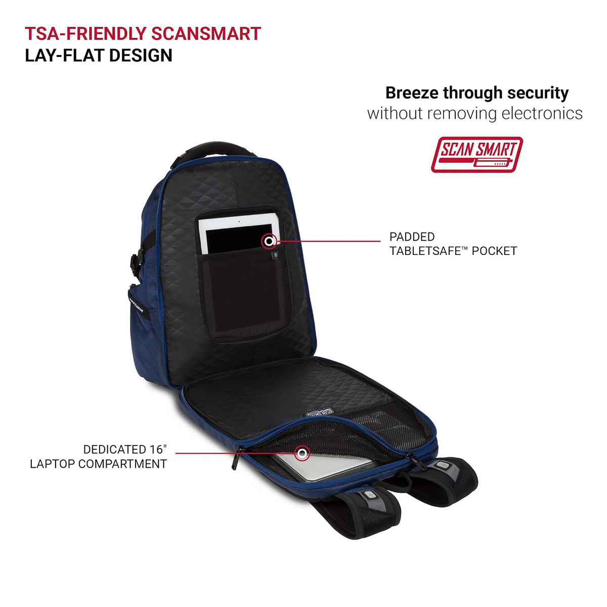 SwissGear 6752 TSA Friendly ScanSmart Laptop Backpack, Fits Most 17 Inch Laptops - Navy Ballistic